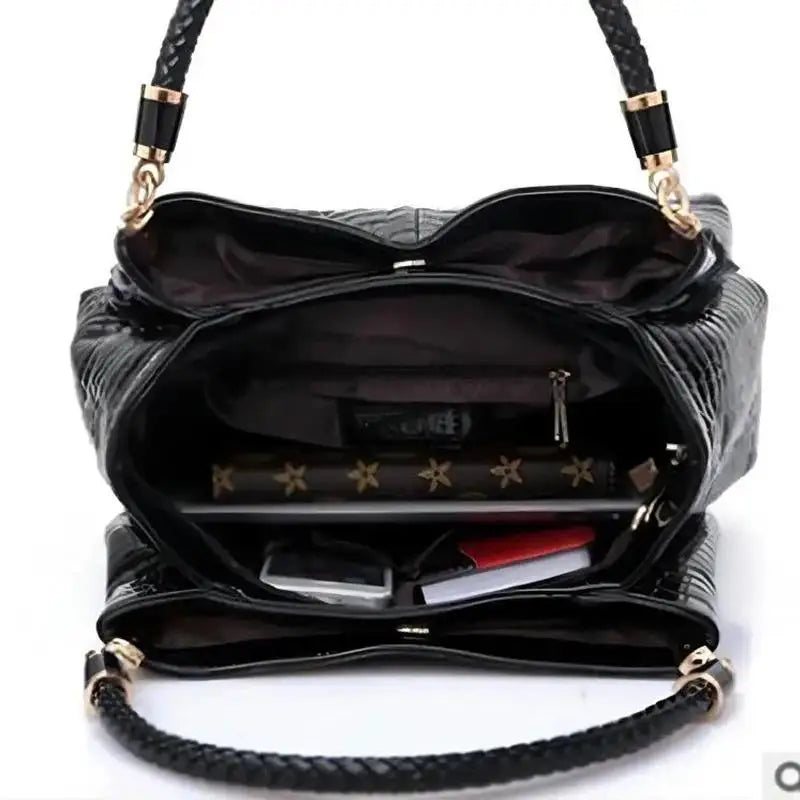 Borsa da donna Tote di grande capacità Borsa a tracolla da donna per pendolarismo quotidiano Borsa a mano con stampa coccodrillo effetto lucido Shopping