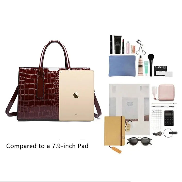 Borsa a mano di lusso vintage da donna con motivo coccodrillo, borsa a tracolla in pelle di grande capacità, per lavoro