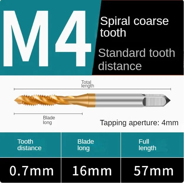 Titanium coated spiral tap extrusion tap tip tap tapping m2m2.5m3m4m5m6m8m10m12m14m16m18m20m22m24