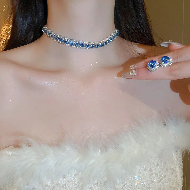 Set di collana e orecchini da donna decorati con strass, gioielli alla moda, accessori eleganti per feste e per decorare il tuo abbigliamento quotidiano