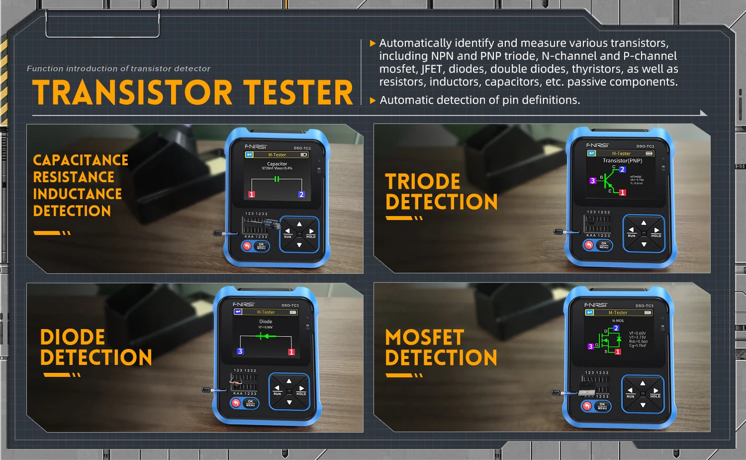 FNIRSI Nuovo DSO-TC4 DSO-TC3 Oscilloscopio Digitale Portatile 3 in 1 Tester Transistor Generatore di Segnale Strumenti di Test Elettronici Portatili