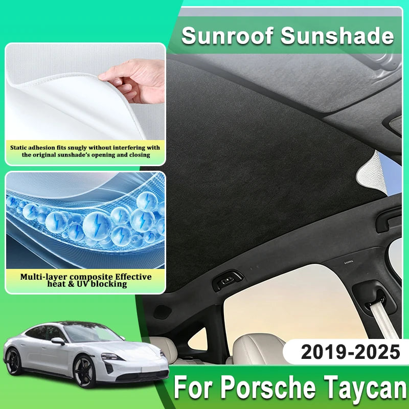 Sunroof Sunshade For Porsche Taycan 2025 Car Accessories 2019~2024 Auto Electrostatic Adsorption Roof Sun Shade Visor Cover Part