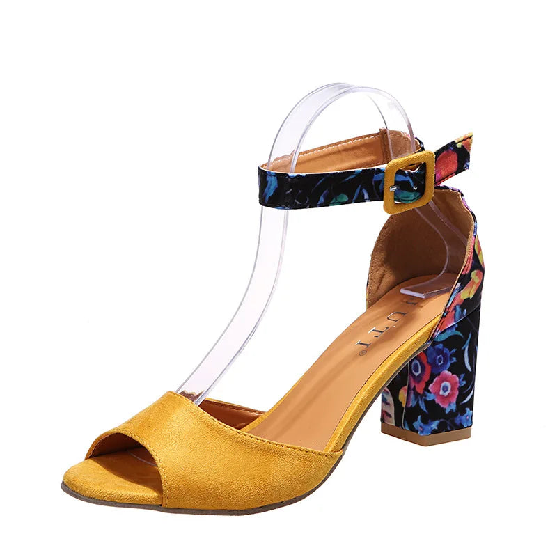 Scarpe da Donna di Moda Gialle con Fiori in Flanella Colore Tacco Alto Sandali da Donna Décolleté Punta Aperta Cinturino alla Caviglia Plateau Scarpe Estate 2023