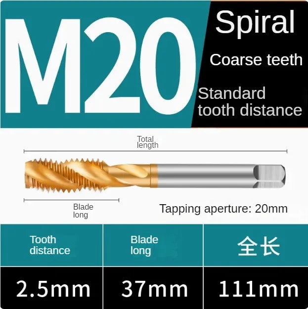 Titanium coated spiral tap extrusion tap tip tap tapping m2m2.5m3m4m5m6m8m10m12m14m16m18m20m22m24