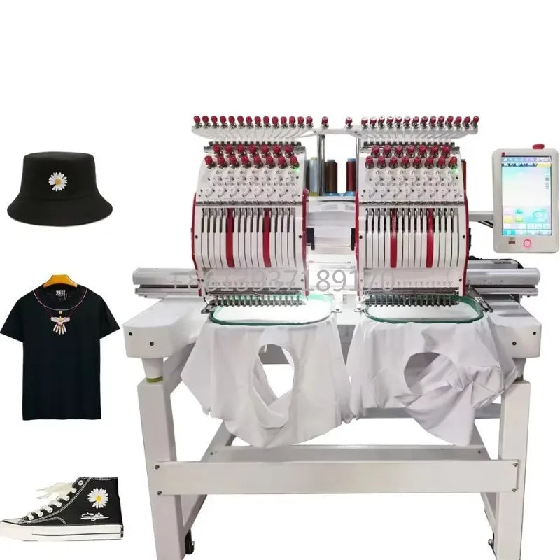Macchine da ricamo industriali computerizzate ad alta velocità a 2 teste, 9/12/15 aghi per cappelli e magliette in vendita