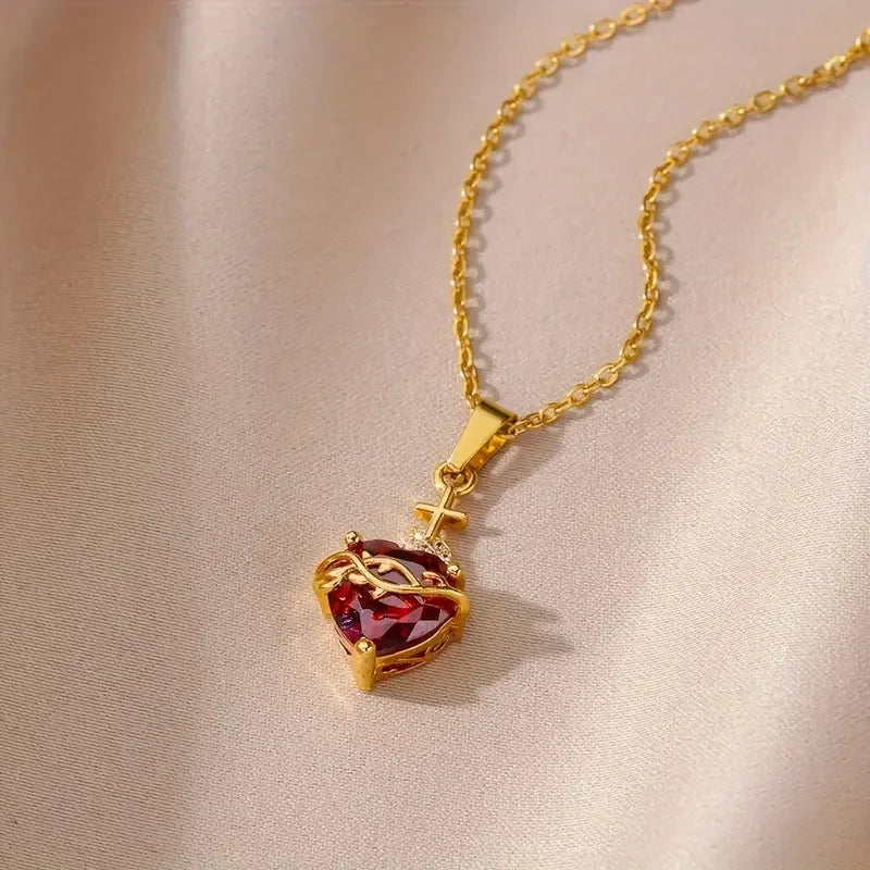 Collana con cuore romantico da sposa con zirconi cubici per donna, elegante, graziosa, color oro, in acciaio inossidabile, gioielli, regalo di compleanno