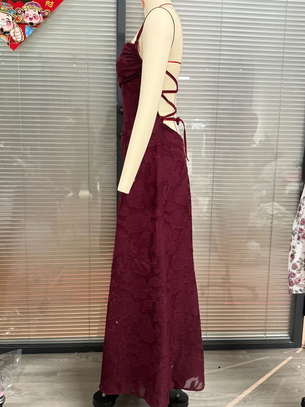 Jacquard Chiffon Lange Jurk Dames Mouwloze Bandage Jurken Zomer Avond Bruiloft Gast Groen Wit Bordeauxrood Roze Afstuderen