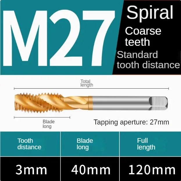 Titanium coated spiral tap extrusion tap tip tap tapping m2m2.5m3m4m5m6m8m10m12m14m16m18m20m22m24