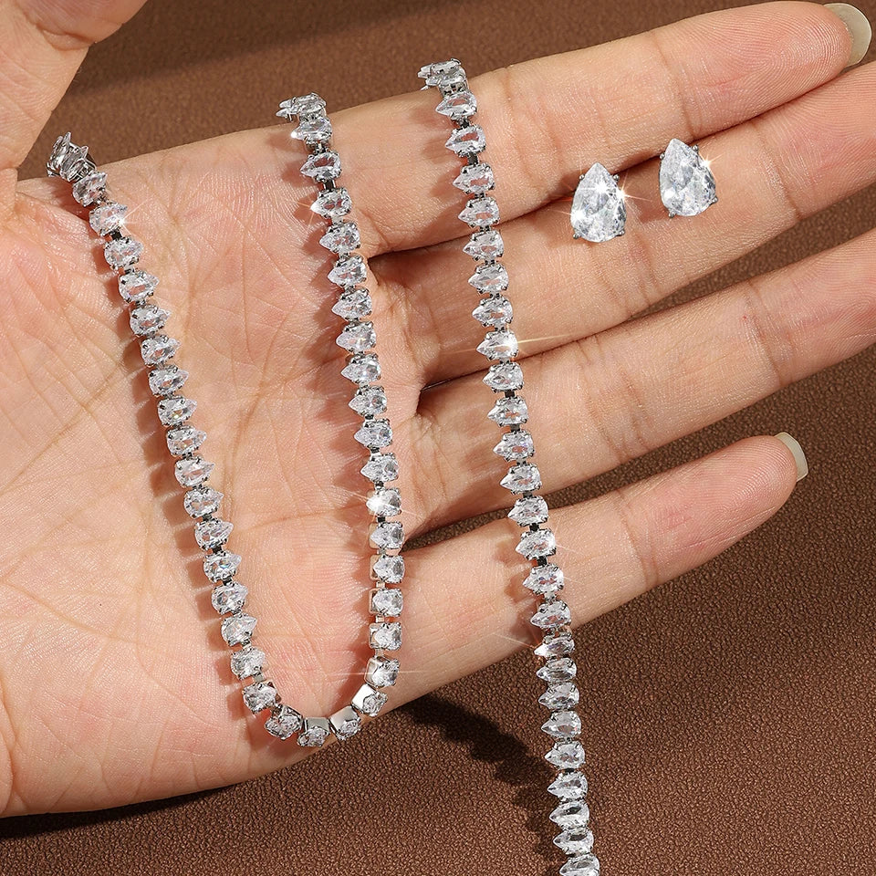 ZAKOL Splendido set di gioielli da sposa con collana e orecchini, con zirconi cubici rotondi trasparenti AAA, per feste, da donna