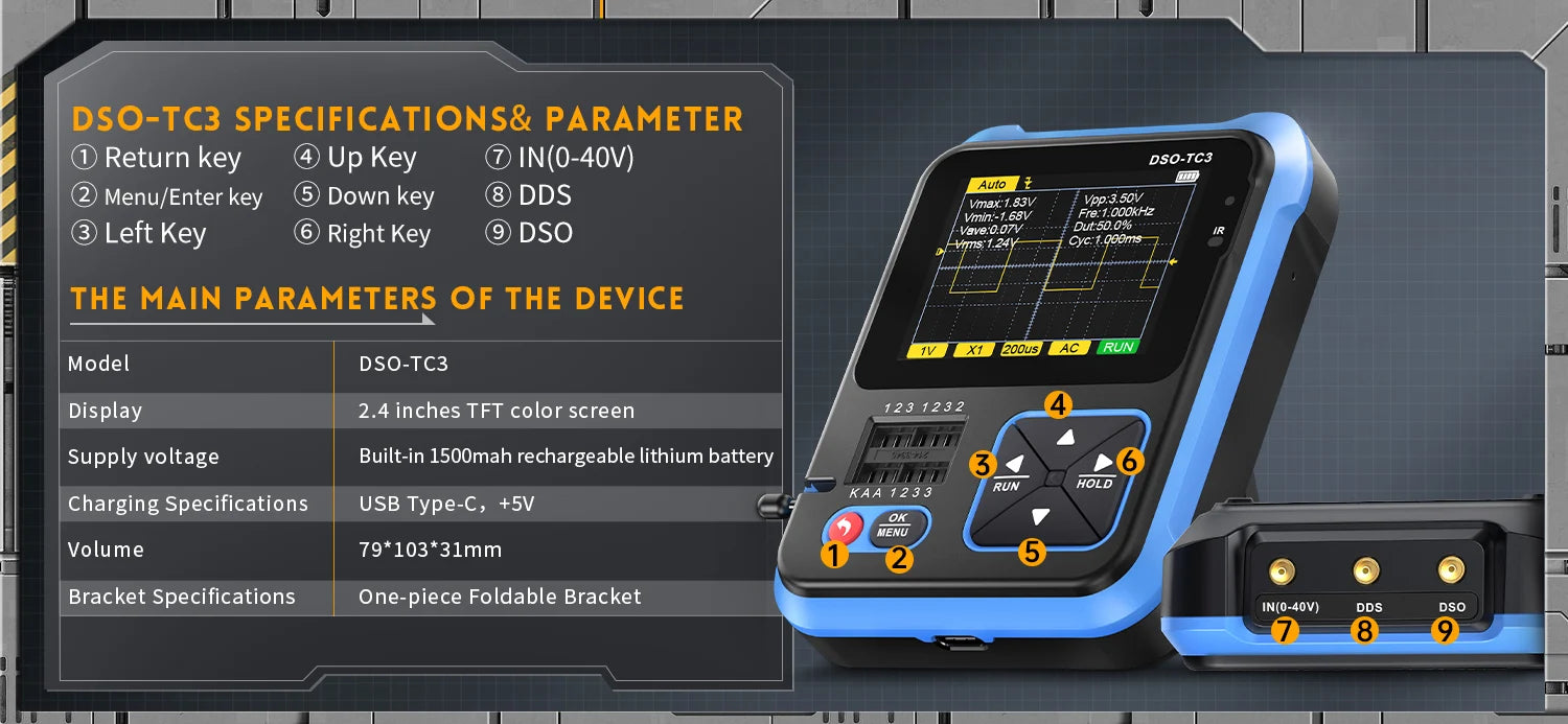 FNIRSI Nuovo DSO-TC4 DSO-TC3 Oscilloscopio Digitale Portatile 3 in 1 Tester Transistor Generatore di Segnale Strumenti di Test Elettronici Portatili