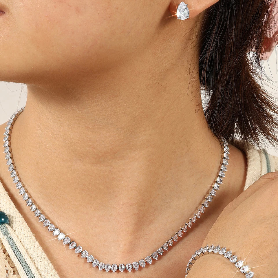 ZAKOL Splendido set di gioielli da sposa con collana e orecchini, con zirconi cubici rotondi trasparenti AAA, per feste, da donna