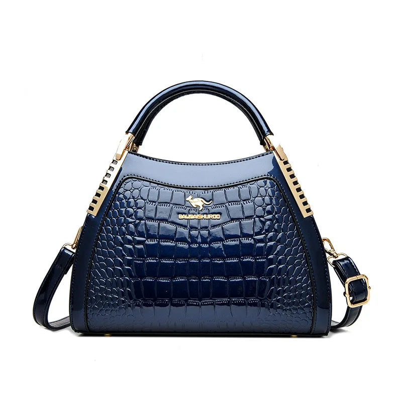 Borsa a tracolla alla moda da donna con motivo coccodrillo, per lavoro, pendolarismo, grande a conchiglia, apertura con cerniera, guscio rigido