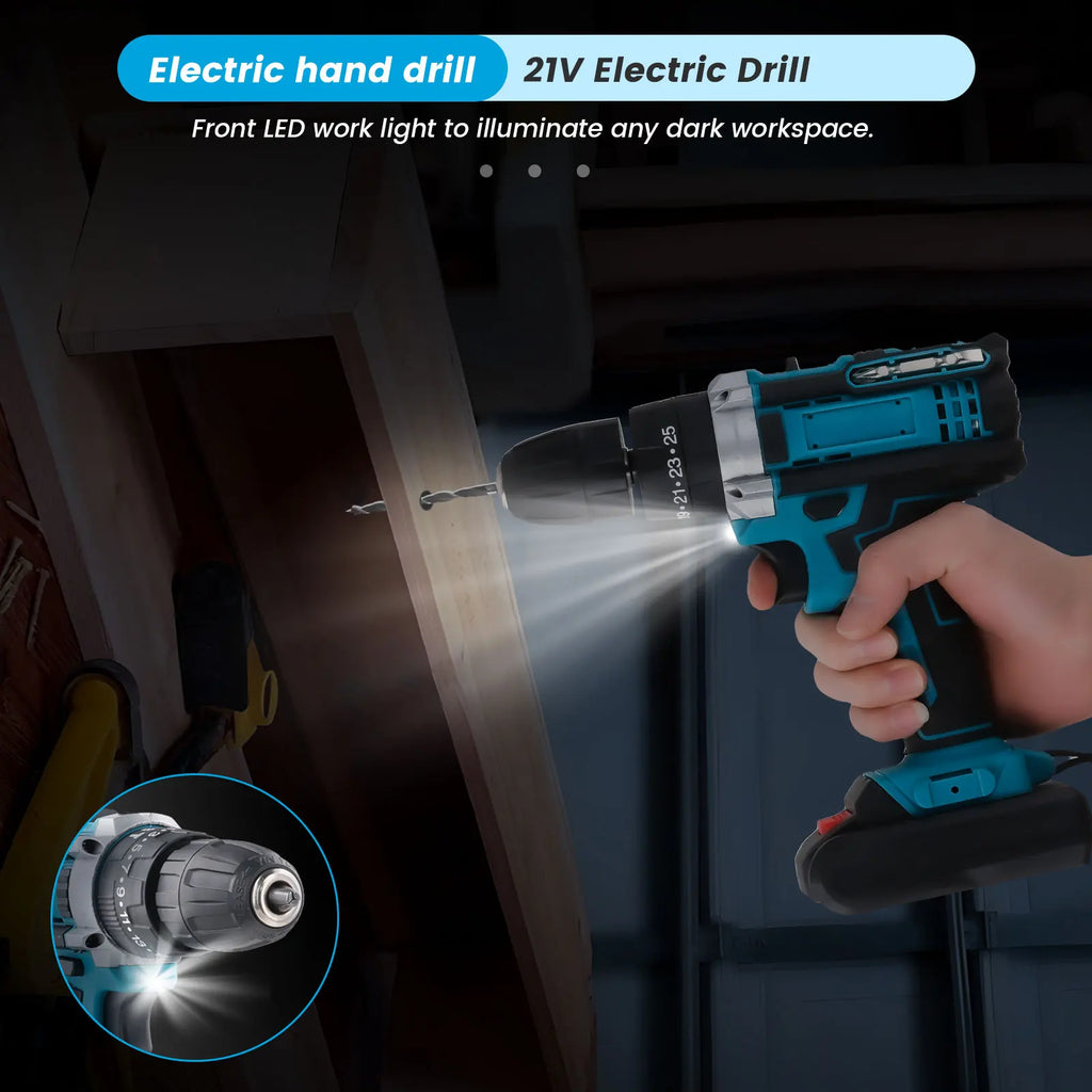 Trapano Avvitatore a Batteria 21V con Funzione a Percussione, Tassellatore Rotante, Trapano a Percussione a 2 Velocità, Set Avvitatore Elettrico con 2 Batterie