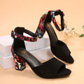 Scarpe estive da donna 2026 Sandali alti con stampa floreale vintage, open toe, tacco alto, casual, con fibbia alla caviglia