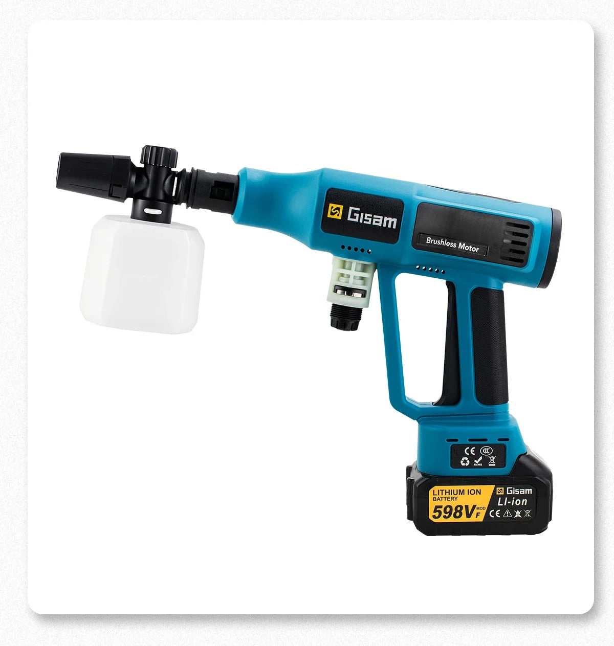 Gisam Pistola Idropulitrice Elettrica Brushless ad Alta Pressione 250 Bar, 4 Marcia, per Lavaggio Auto e Casa, compatibile con Batteria Makita 18V