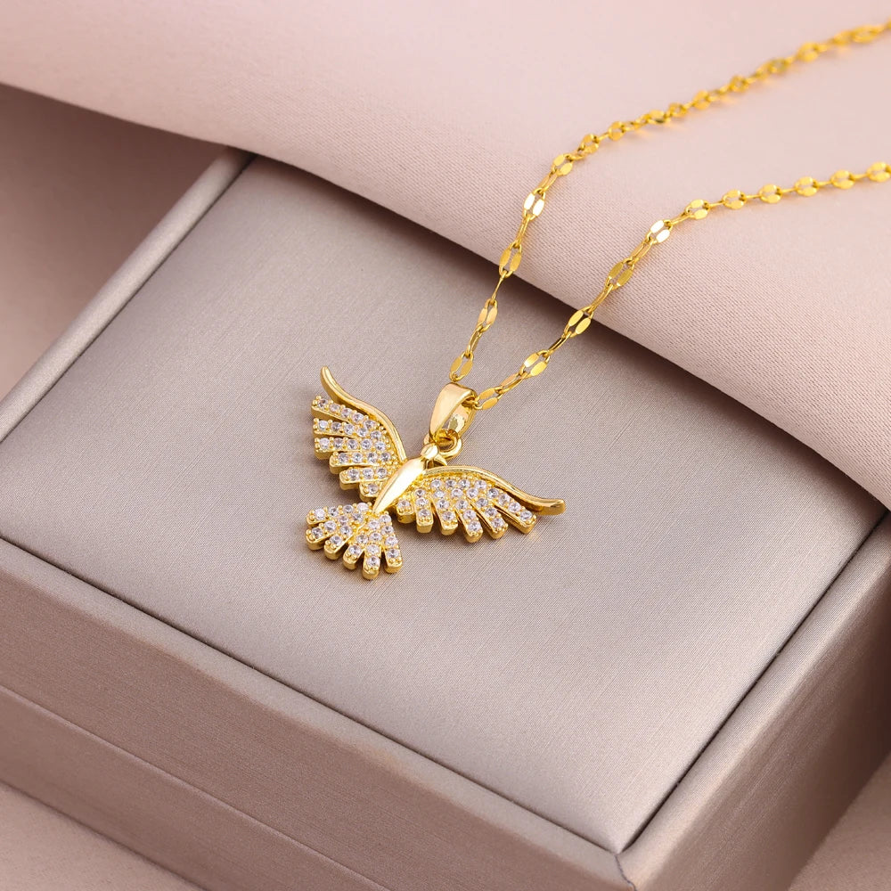 Nuove Collane con Pendente Fenice Vintage Placcate Oro 18K Scintillante per Donne Stile Retrò Catena da Collo in Acciaio Inossidabile per l'Uso Quotidiano Femminile