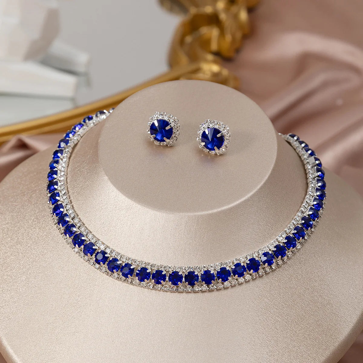 Damesketting & oorbellen met strass Trendy sieradenset Modieuze accessoires voor feestjes & dagelijkse kledingdecoratie
