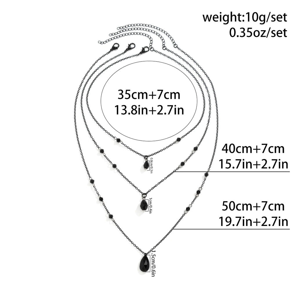 IngeSight.Z Set di collane a ciondolo a goccia in cristallo nero gotico a più strati per donna, girocollo vintage con catena a maglie in metallo nero