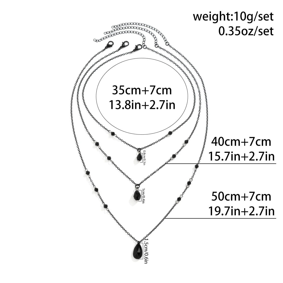 IngeSight.Z Set di collane a ciondolo a goccia in cristallo nero gotico a più strati per donna, girocollo vintage con catena a maglie in metallo nero