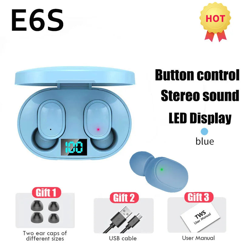 TWS E6S Bluetooth-oortelefoons Draadloze bluetooth-headset Ruisonderdrukkende headsets met microfoon Hoofdtelefoons voor iPhone Xiaomi Redmi A6S