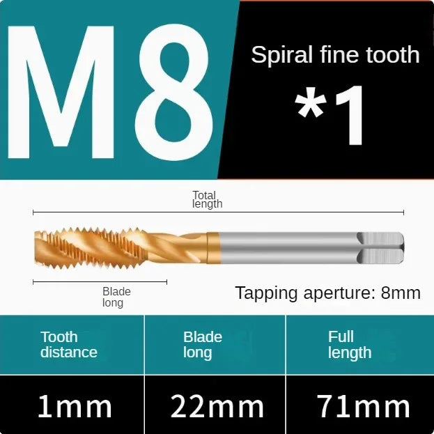 Titanium coated spiral tap extrusion tap tip tap tapping m2m2.5m3m4m5m6m8m10m12m14m16m18m20m22m24
