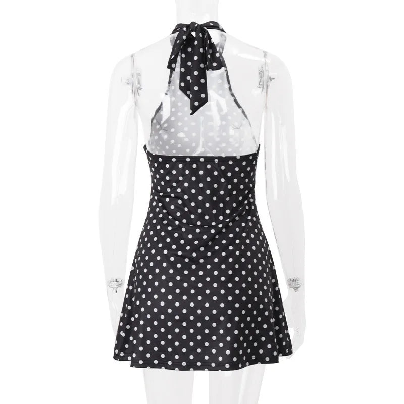 Zomer 2026 Nieuwe Luxe Mode Bedrukt Sexy Mouwloos Taille Jurk Halter Stippen Bedrukte Mini Jurken Voor Dames