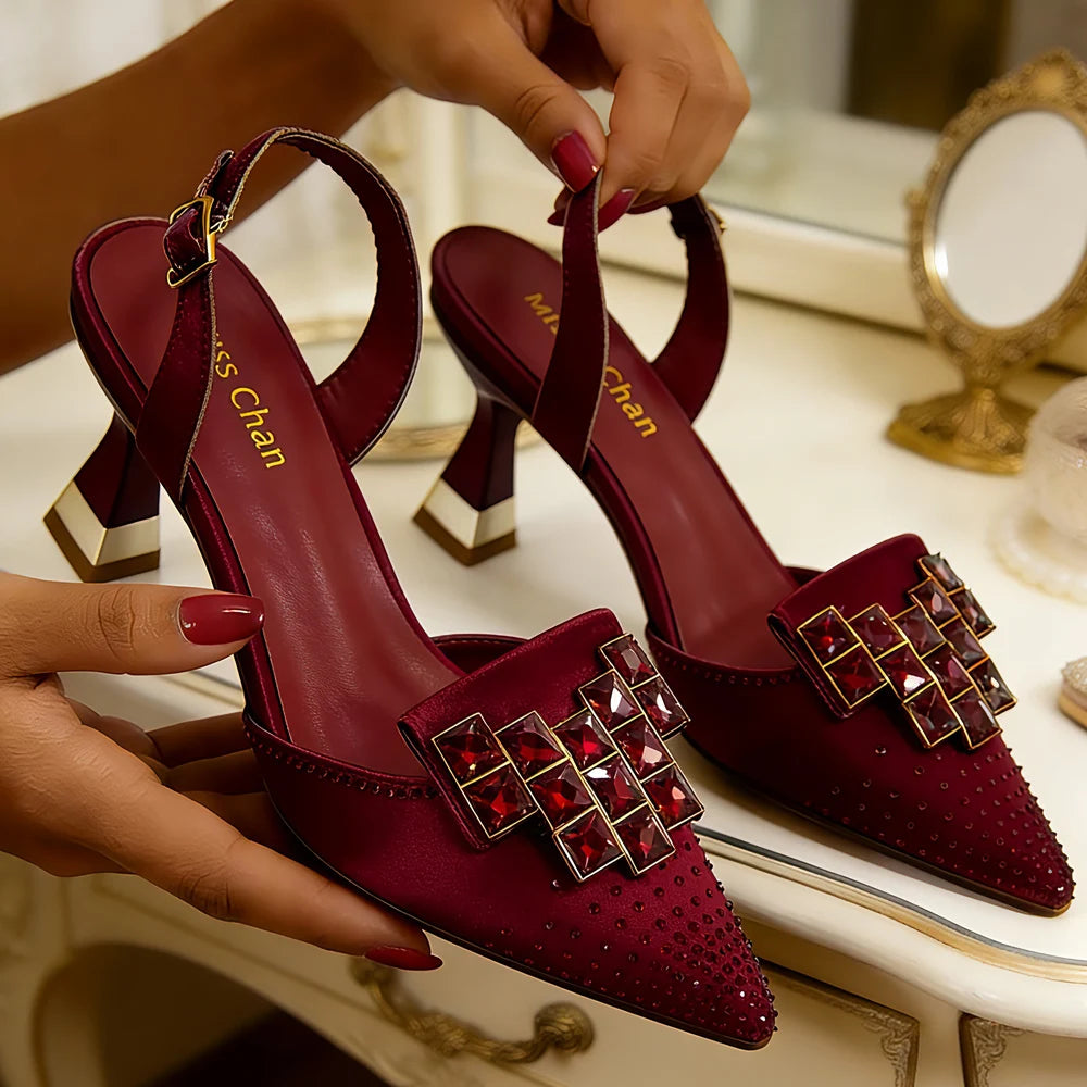 Venus Chan 2026 Eleganti Décolleté Slingback Verdi con Strass – Design Italiano, Punta Affusolata, Scarpe da Sposa e da Sera