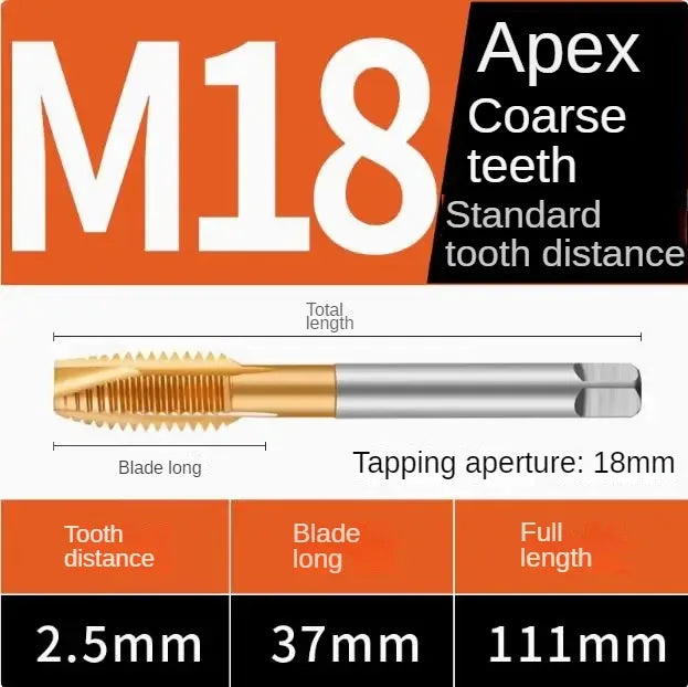 Titanium coated spiral tap extrusion tap tip tap tapping m2m2.5m3m4m5m6m8m10m12m14m16m18m20m22m24