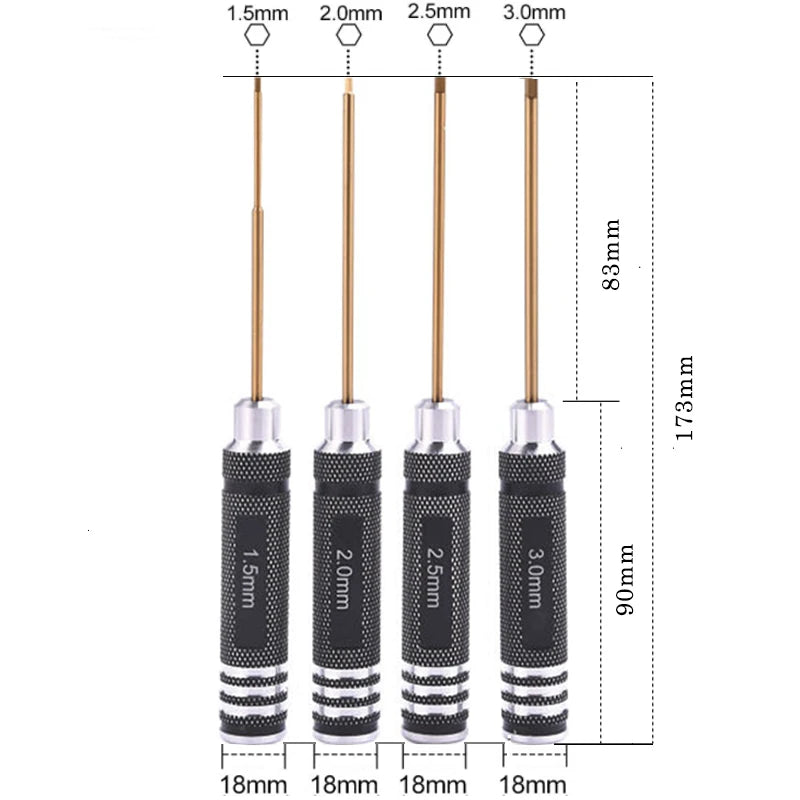 H0.9-3mm inbussleutels 0.9/1.5/2.0/2.5/3mm inbus-schroevendraaiers voor RC Helikopter Drone Vliegtuig Model Reparatie Gereedschap