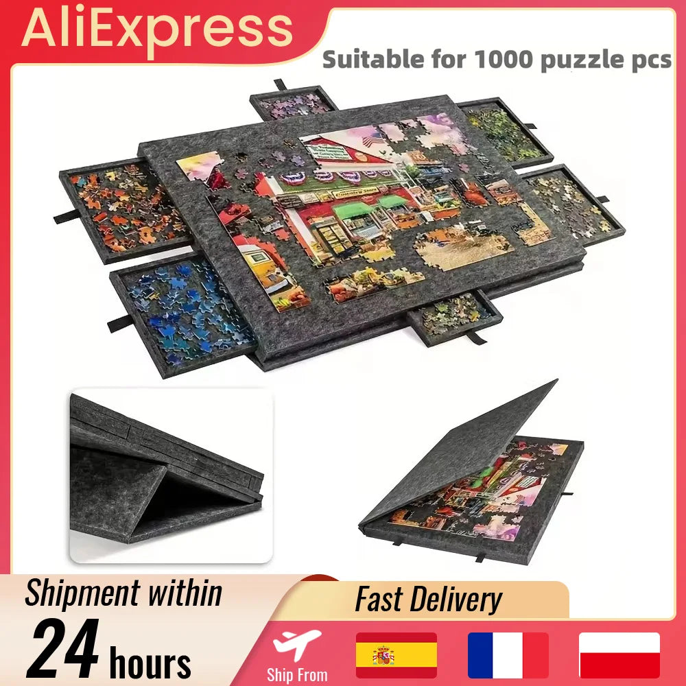 6-in-1 Puzzle Board with 6 Sliding Drawers Conveniently Stores and Sorts Puzzle Pieces for Kids' Educational & Puzzle Storage