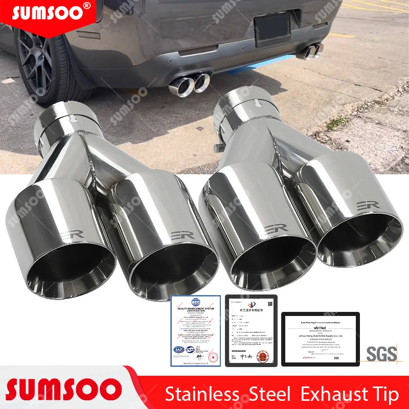 ER 1 PCS Exhaust Tip Car Modify Double Outlet Exhaust Pipe Nozzle Decoration Stainless Tail Pipes Muffler
