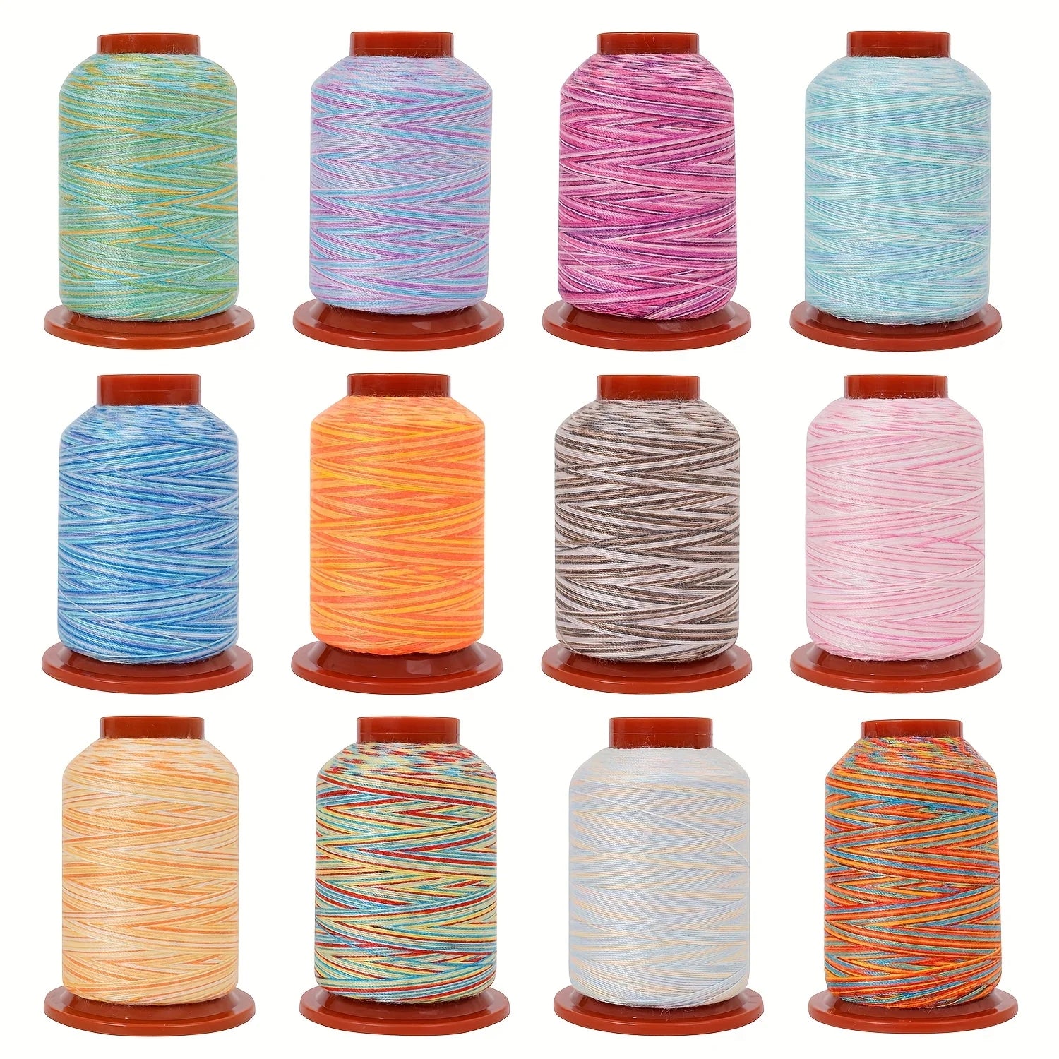 Multicolor Sewing Thread 500 Yards 12 Colors Set, Overlock Thread, Embroidery Thread, Gradient Color Thread for Sewing