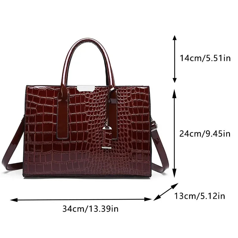 Borsa a mano di lusso vintage da donna con motivo coccodrillo, borsa a tracolla in pelle di grande capacità, per lavoro