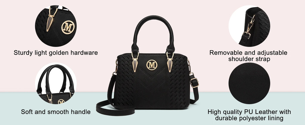 Borsa da donna Miss Lulu, borsa a manico medio con motivo litchi, borsa a tracolla elegante in maglia di alta qualità