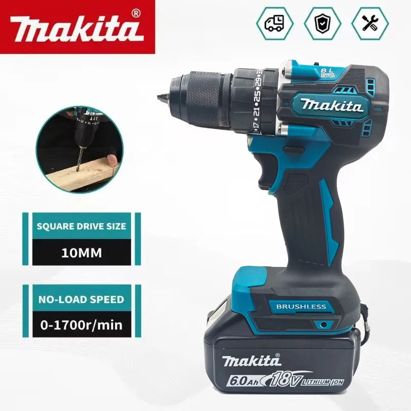 Makita DDF487 Trapano avvitatore a percussione ricaricabile al litio da 18V senza spazzole da 10mm, avvitatore elettrico a coppia elevata DDF487 per uso domestico