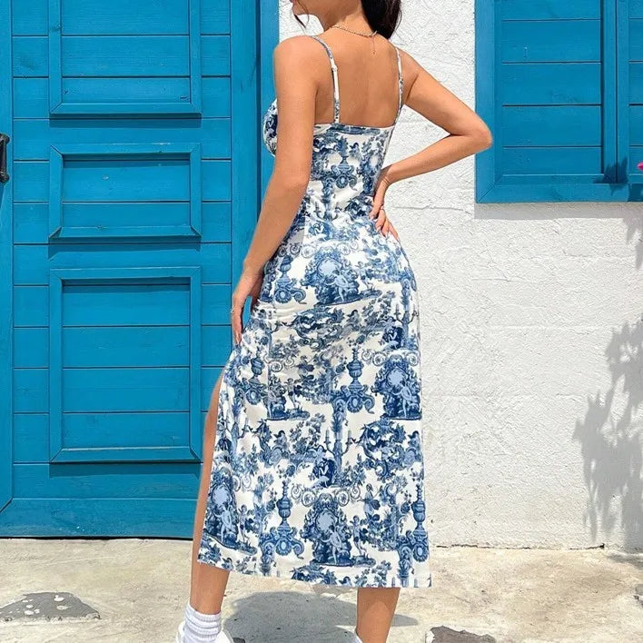 Herfst 2025 Lange Strapless Jurk Wikkelbovenstuk Hoge Split Madeliefje Luipaardprint Overlappende Rok Maxi Jurk