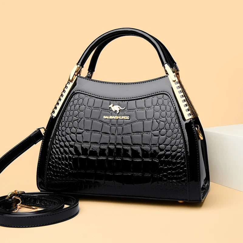 Borsa a tracolla da donna in pelle verniciata di alta qualità a tre strati Borsa a tracolla di lusso firmata casual Borsa a mano di grande capacità