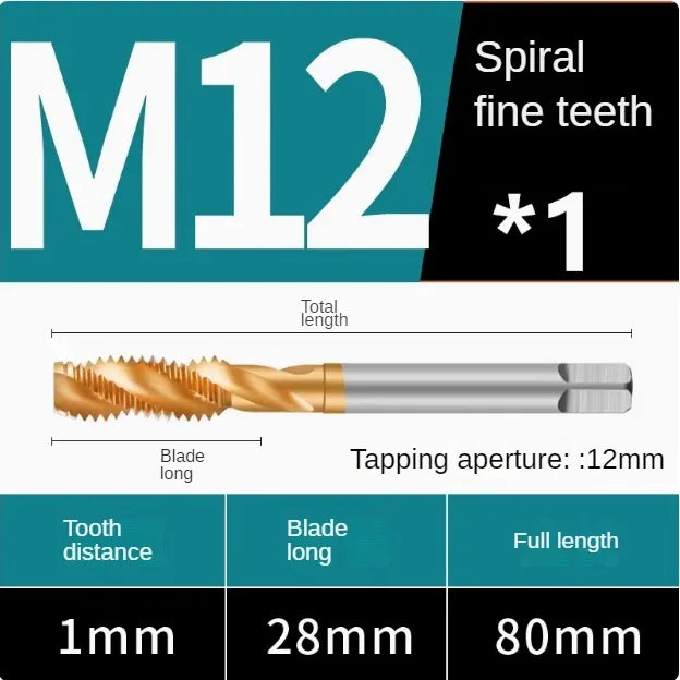 Titanium coated spiral tap extrusion tap tip tap tapping m2m2.5m3m4m5m6m8m10m12m14m16m18m20m22m24