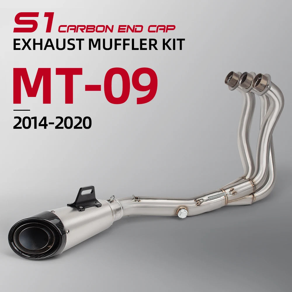 Full System For Yamaha MT09 FZ09 XSR900 Tracer900/GT 2014-2020 Motorcycle Exhaust Three Layer Carbon Muffler Front Link Pipe Kit
