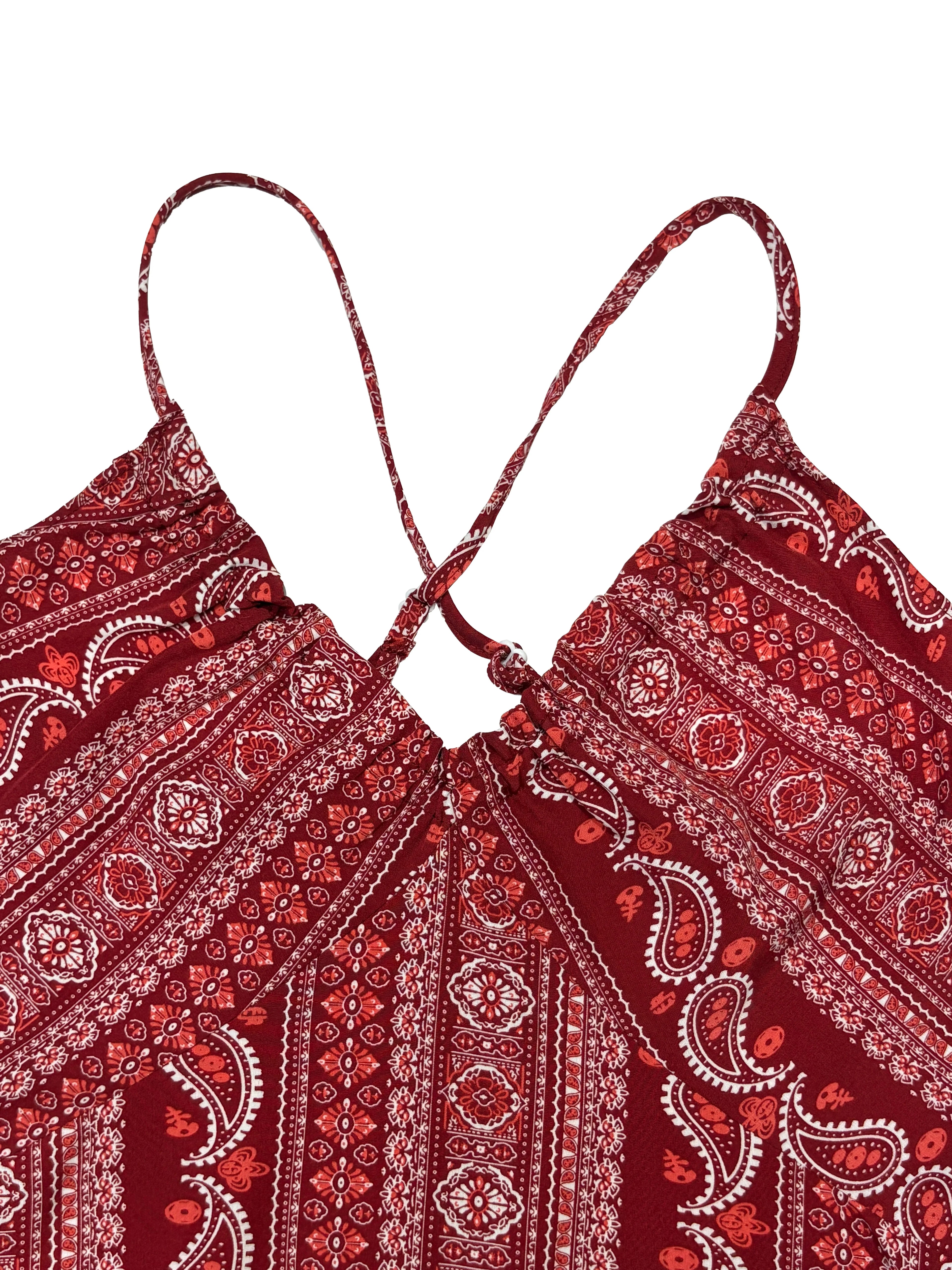 Dames Zomer Jurk met Etnisch Patroon, Open Rug en Split - Dames Zomerkleding Boho Mode Ruches Lange Jurk voor Strand