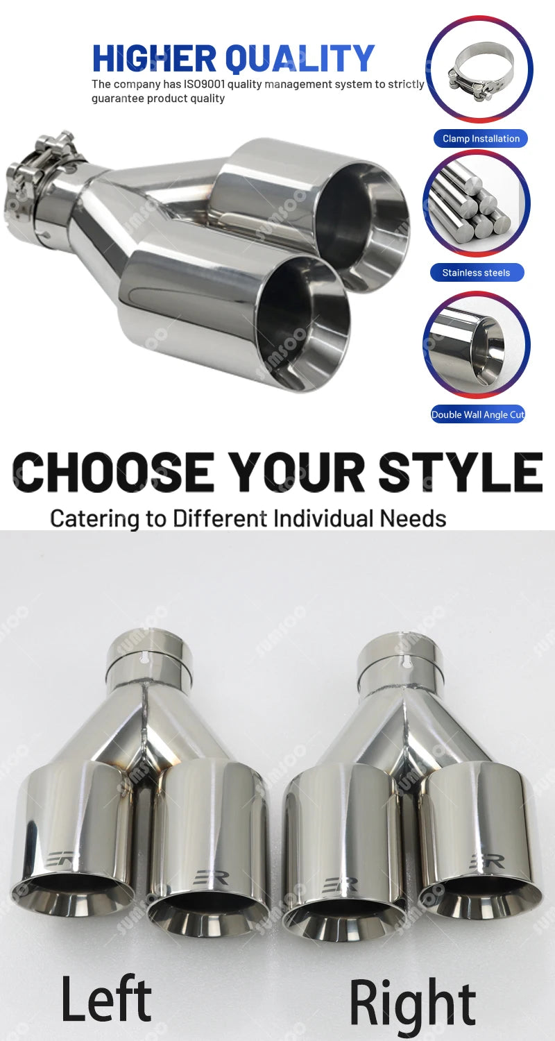 ER 1 PCS Exhaust Tip Car Modify Double Outlet Exhaust Pipe Nozzle Decoration Stainless Tail Pipes Muffler