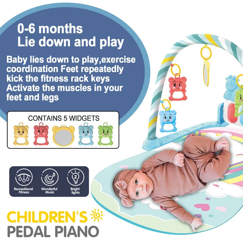 Tappeto Palestrina per Neonati con Pianoforte e Musica, Giochi da Passeggio, Tappetino per Gattonare con Pedali, Gioco Educativo da 0 a 36 Mesi