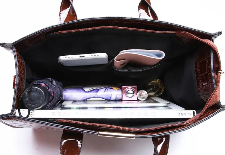 Borsa a mano di lusso vintage da donna con motivo coccodrillo, borsa a tracolla in pelle di grande capacità, per lavoro