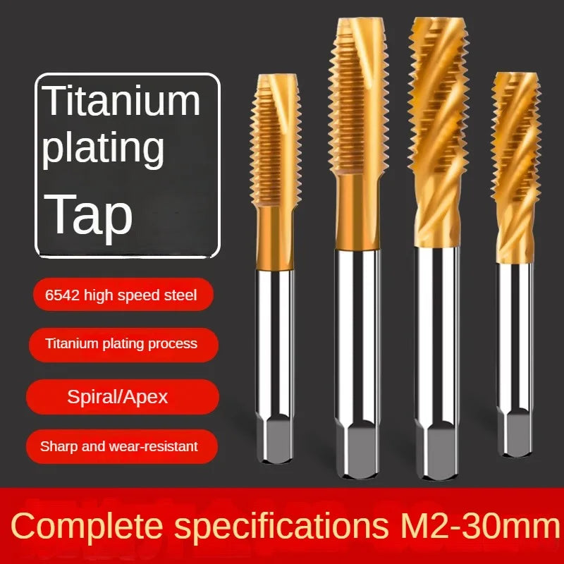 Titantium gecoate spiraaltap extrusietap puntentap m2m2.5m3m4m5m6m8m10m12m14m16m18m20m22m24
