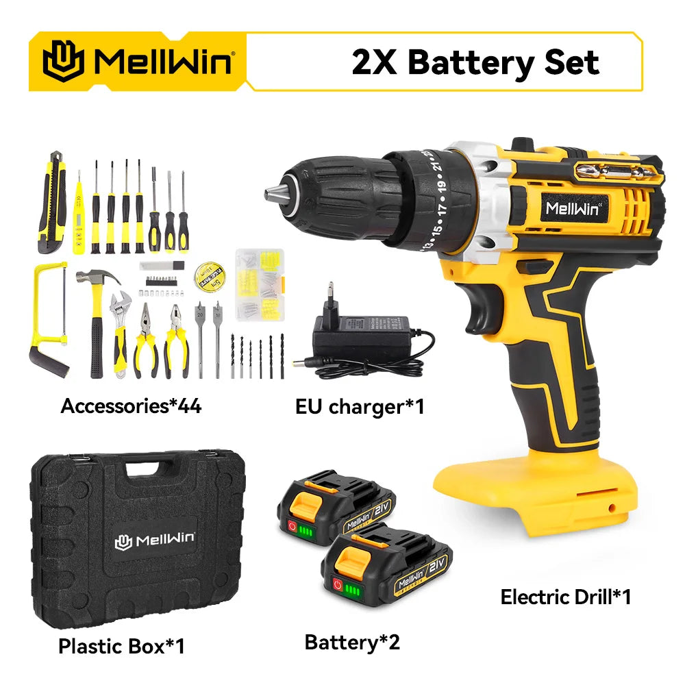 MELLWIN 25+3 Koppel Elektrische Slagboormachine Set Multifunctionele Draadloze Elektrische Schroevendraaier Powertool Voor Makita 18V Accu