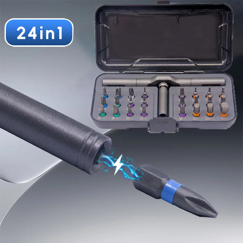 Set di cacciaviti a cricchetto magnetici 24 in 1 Punte di precisione con impugnatura Kit di cacciaviti per elettronica fai da te Orologi Strumenti per la riparazione domestica