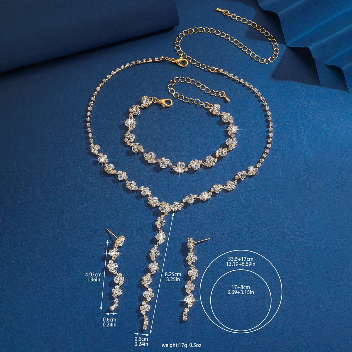 Set di gioielli da donna 4 pezzi con collana, orecchini e bracciale a fiore geometrico, per feste, matrimoni, regalo - 8073