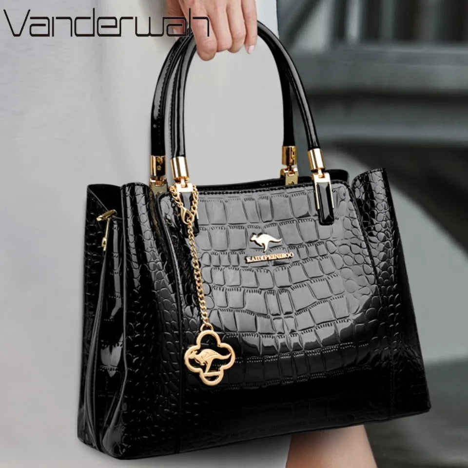 KAIDIFEINIROO Borsa a tracolla casual con marchio Kangaroo in pelle PU ad olio Borsa a mano da donna Borsa a tracolla a grande capacità a tre strati