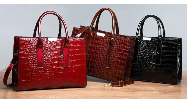 Borsa a mano di lusso vintage da donna con motivo coccodrillo, borsa a tracolla in pelle di grande capacità, per lavoro