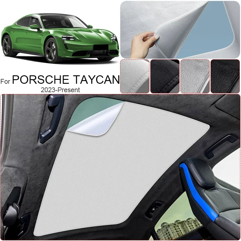 For PORSCHE Taycan 2023-Present Suede Fabric Electrostatic Adsorption Sunroof Sunshade Anti UV Heat Insulation Skylight